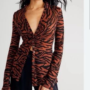 Free People Black and Brown Animal Print Top
